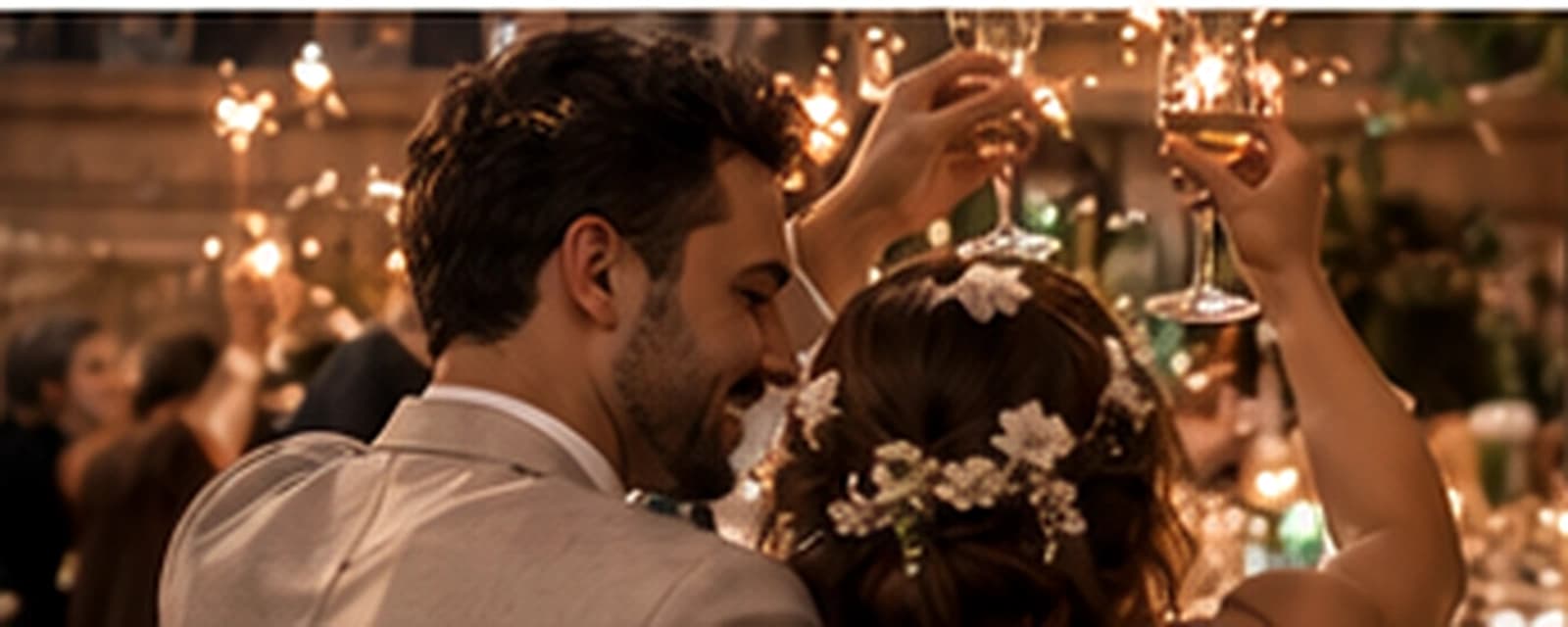 Casal celebrando durante o casamento