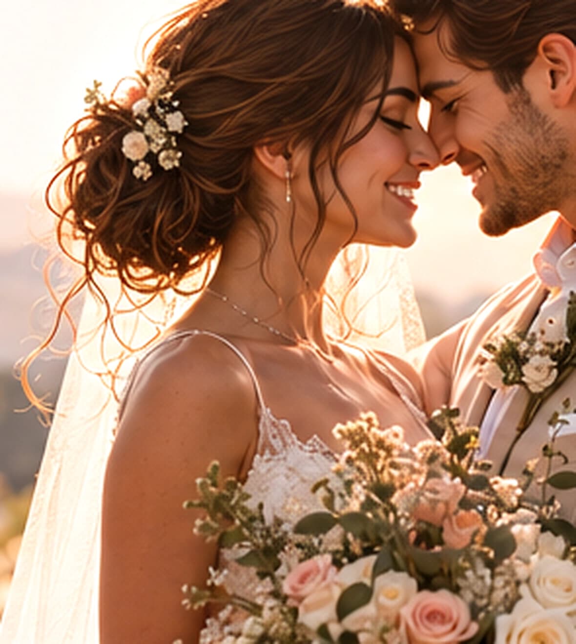 Casal em um momento espontâneo durante o casamento